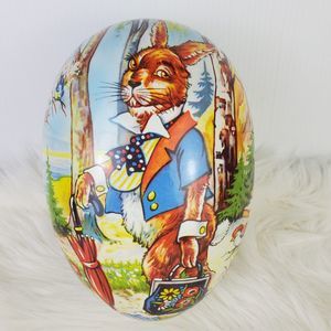 Vtg Echt Erzgebirge Germany Bunny Rabbit Gentleman Paper Mache Easter Egg 9.75"